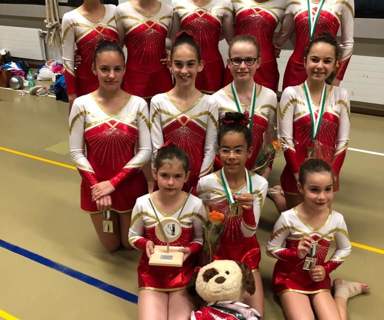 Gymnastique – Championnat Vaudois – Aubonne – Le titre pour Olivia, l’argent pour Ellyne, Romane, le bronze pour Chloé, Clara, Chloé!