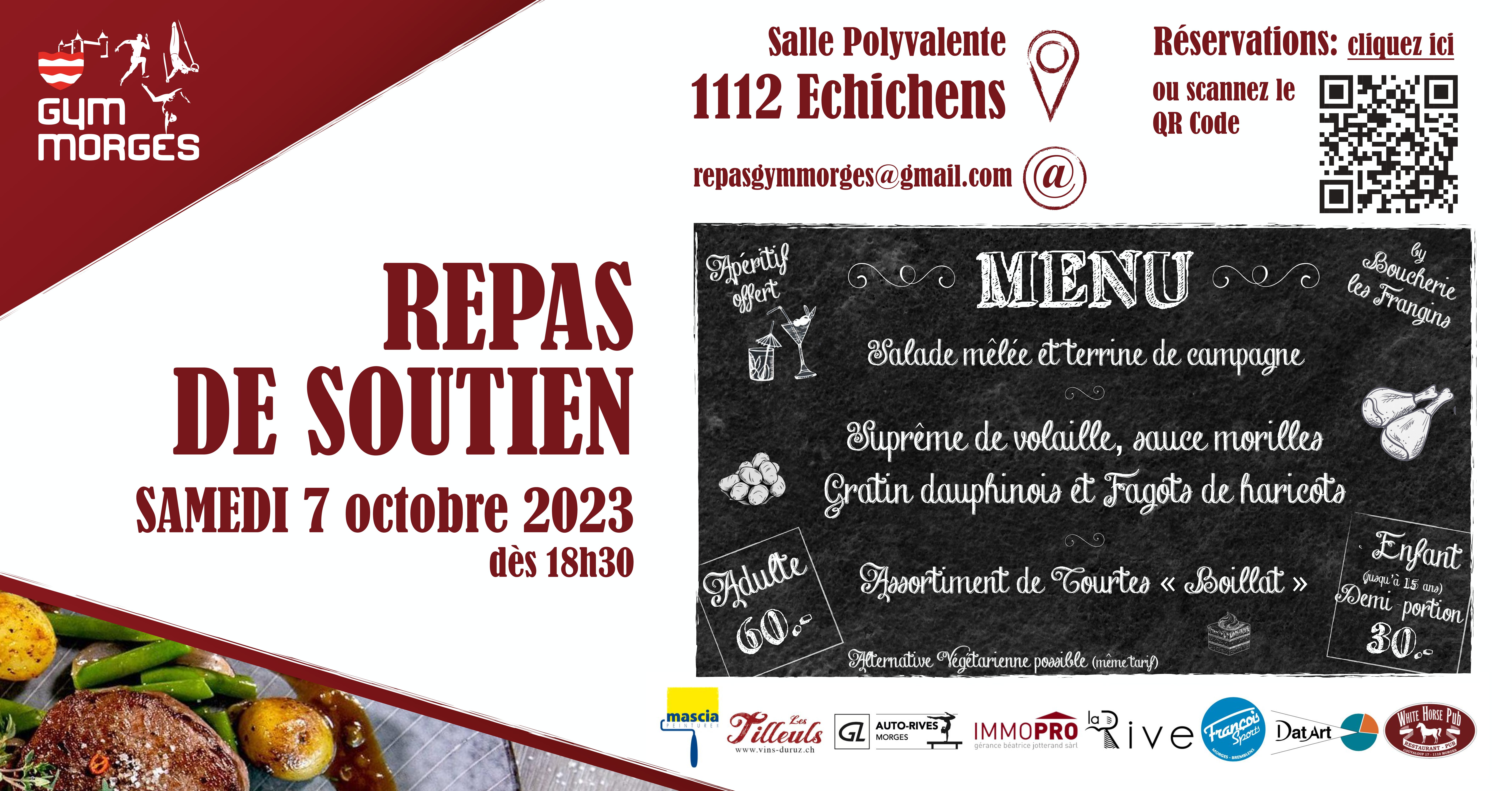 Repas de soutien le 7 octobre 2023 à Echichens